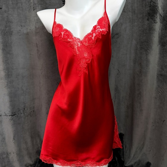 Victoria's Secret Dresses & Skirts - Vintage Victorias Secret Red Silk Slip Dress Lace Coquette Y2K Fairycore M